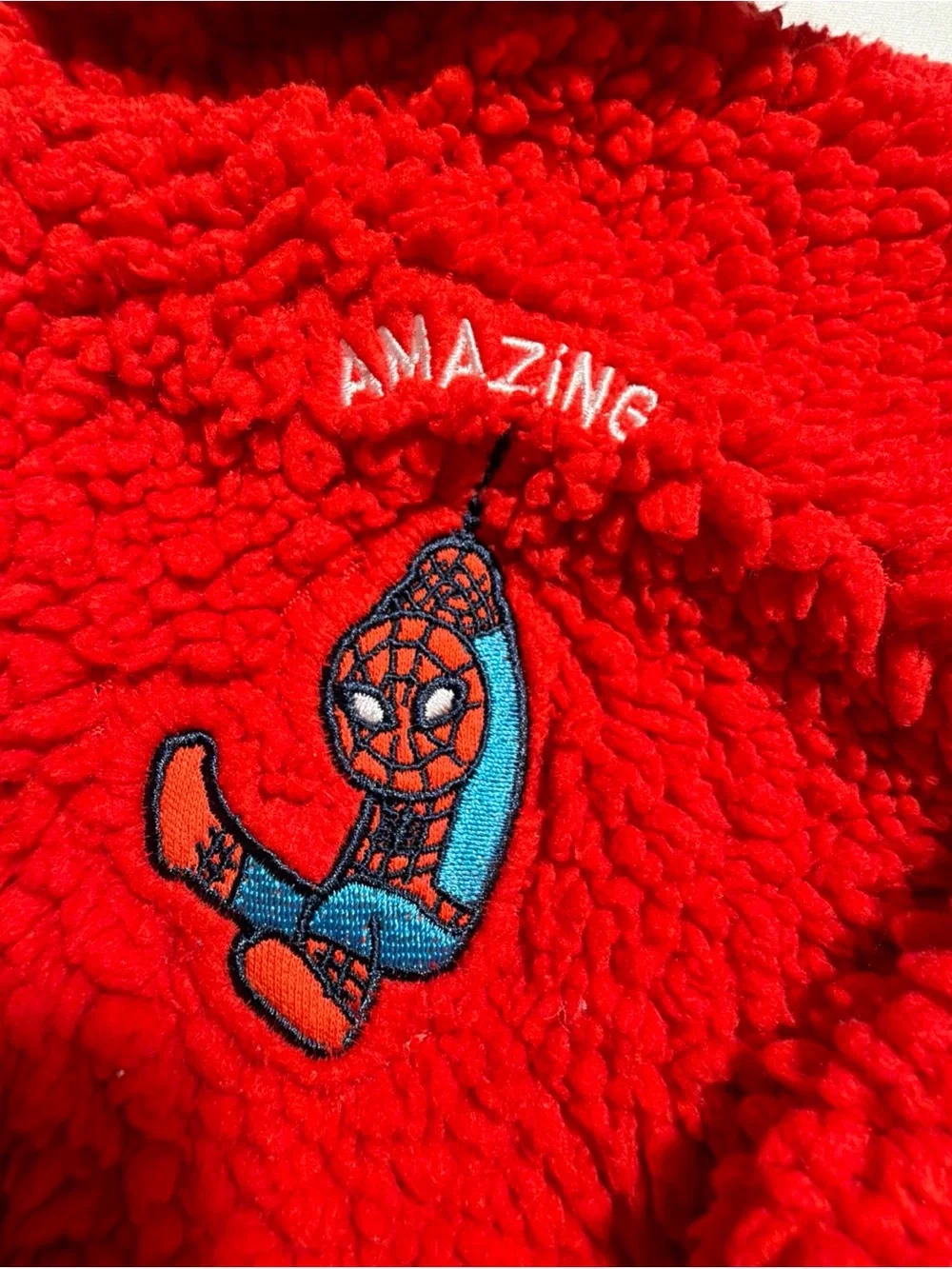 Marvel Red Hooded Sherpa Puffer Jacket with Spider Embroidery